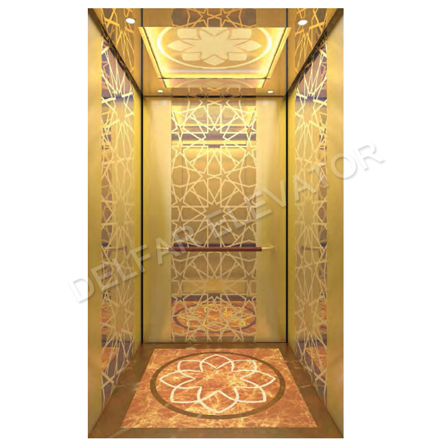 Пассажирский лифт SMR с гравированным зеркалом Ti-gold