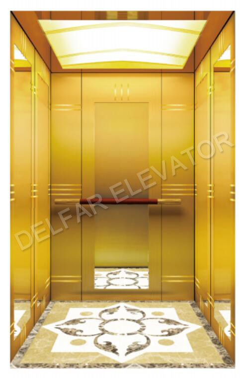 Пассажирский лифт с отделкой из титанового золота с поручнями